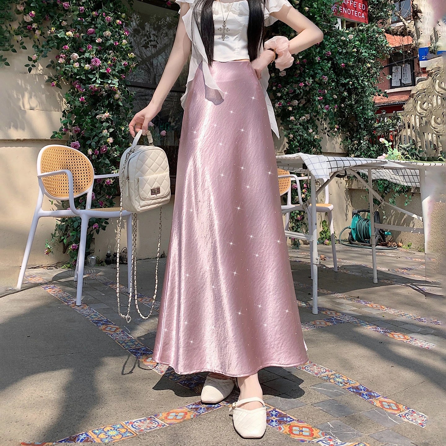 High Waist Elegant Bling Bling Satin Women's Mermaid Long Skirts 2026 New Summer Solid French Style Fishtail Wrap Skirt Female