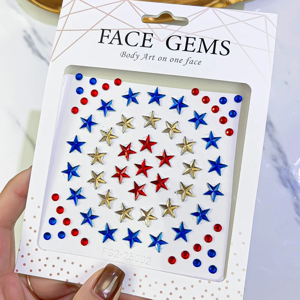 1pcs Seashell Rhinestones Mermaid Face Gems Moon/Star Pearl Beads Self-Adhesive Face Stickers Party Carnival Makeup Accessories