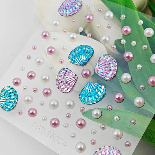 1pcs Seashell Rhinestones Mermaid Face Gems Moon/Star Pearl Beads Self-Adhesive Face Stickers Party Carnival Makeup Accessories