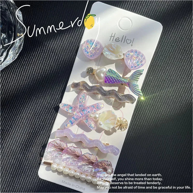 1/5Pcs Shell Starfish Hair Clips Ocean Series Mermaid Hairpins Girls Summer Beach Bang Clip Princess Barrette Hair Accessories