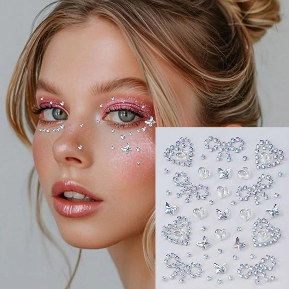 1pcs Seashell Rhinestones Mermaid Face Gems Moon/Star Pearl Beads Self-Adhesive Face Stickers Party Carnival Makeup Accessories