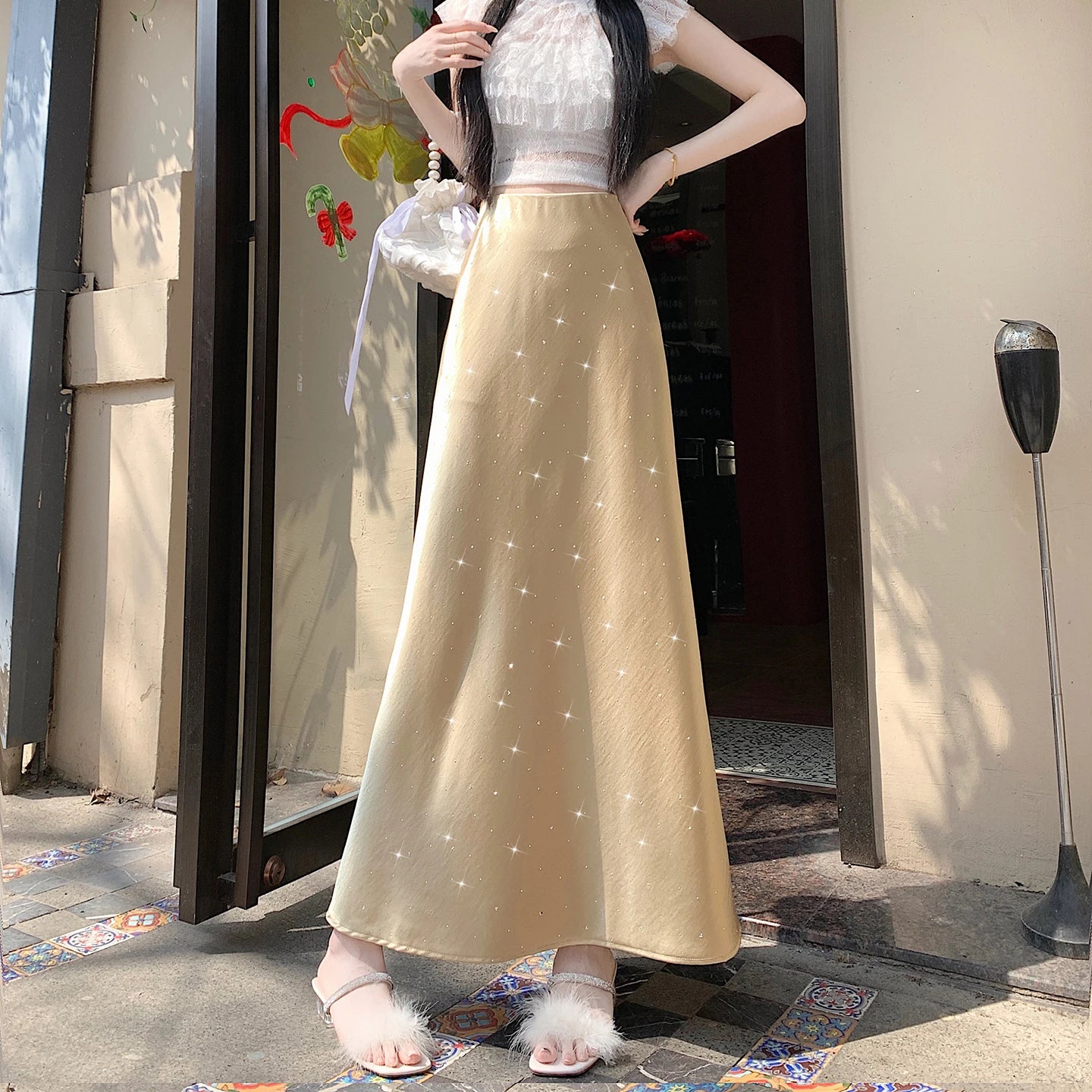 High Waist Elegant Bling Bling Satin Women's Mermaid Long Skirts 2026 New Summer Solid French Style Fishtail Wrap Skirt Female