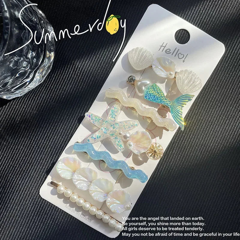 1/5Pcs Shell Starfish Hair Clips Ocean Series Mermaid Hairpins Girls Summer Beach Bang Clip Princess Barrette Hair Accessories
