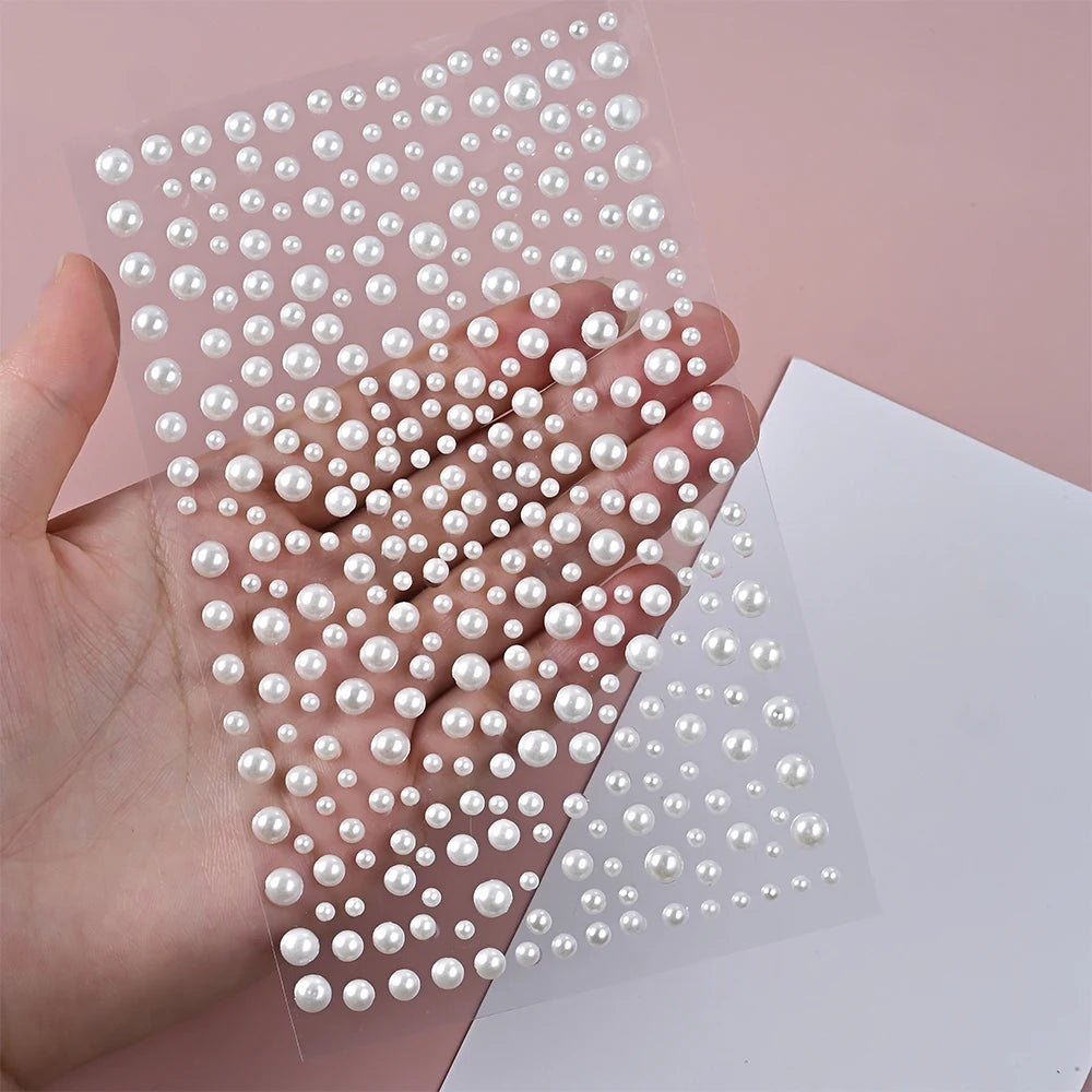 1/3/5 Sheet 3D White Pearl Eyes Face Tattoo Self Adhesive 3D Face Gem Jewels Eyeshadow Stickers Round Pearls Makeup Rhinestones