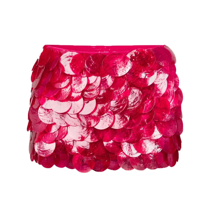 Women's Y2K Chic Luxury Glitter Sequined Layered Mermaid Short Mini Skirts 2025 Side Zipper High Waist Bodycon A-line Skirts