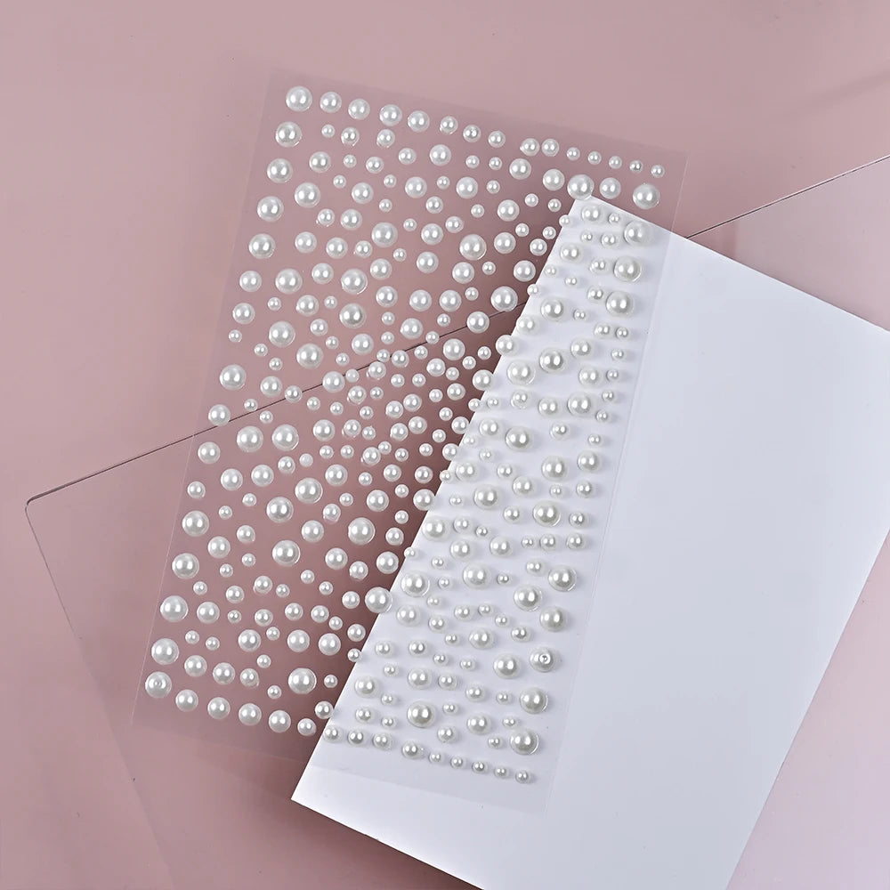 1/3/5 Sheet 3D White Pearl Eyes Face Tattoo Self Adhesive 3D Face Gem Jewels Eyeshadow Stickers Round Pearls Makeup Rhinestones