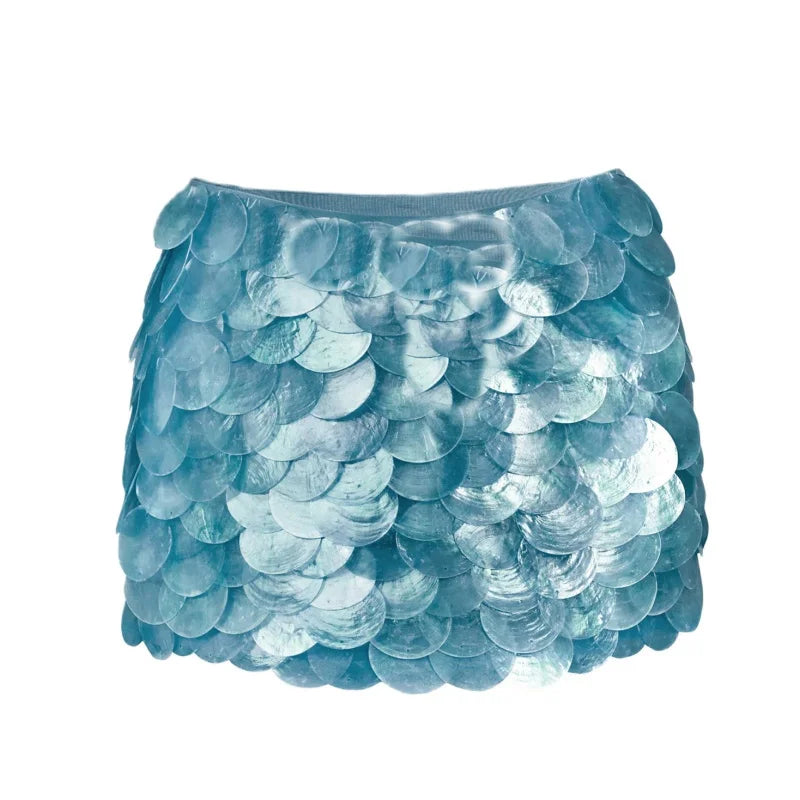 Women's Y2K Chic Luxury Glitter Sequined Layered Mermaid Short Mini Skirts 2025 Side Zipper High Waist Bodycon A-line Skirts