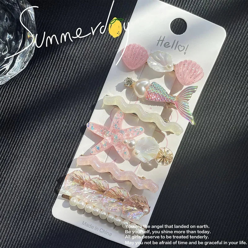 1/5Pcs Shell Starfish Hair Clips Ocean Series Mermaid Hairpins Girls Summer Beach Bang Clip Princess Barrette Hair Accessories