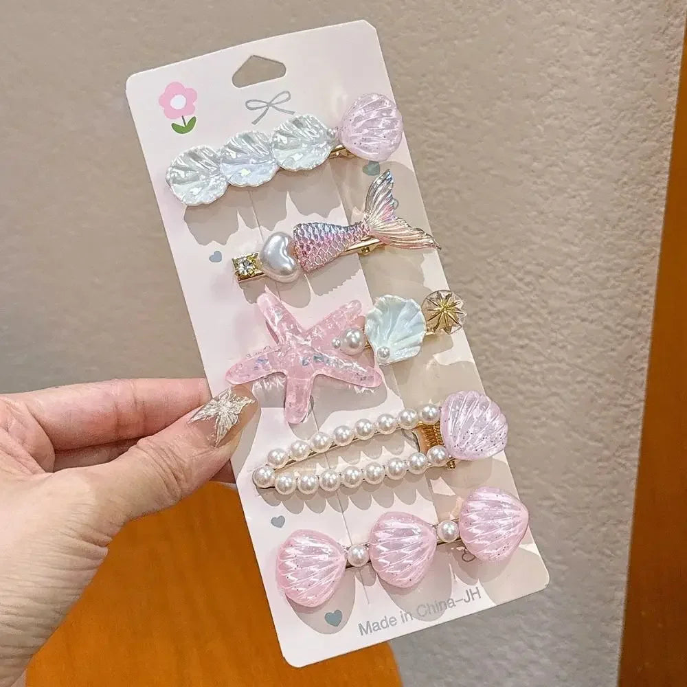 1/5Pcs Shell Starfish Hair Clips Ocean Series Mermaid Hairpins Girls Summer Beach Bang Clip Princess Barrette Hair Accessories