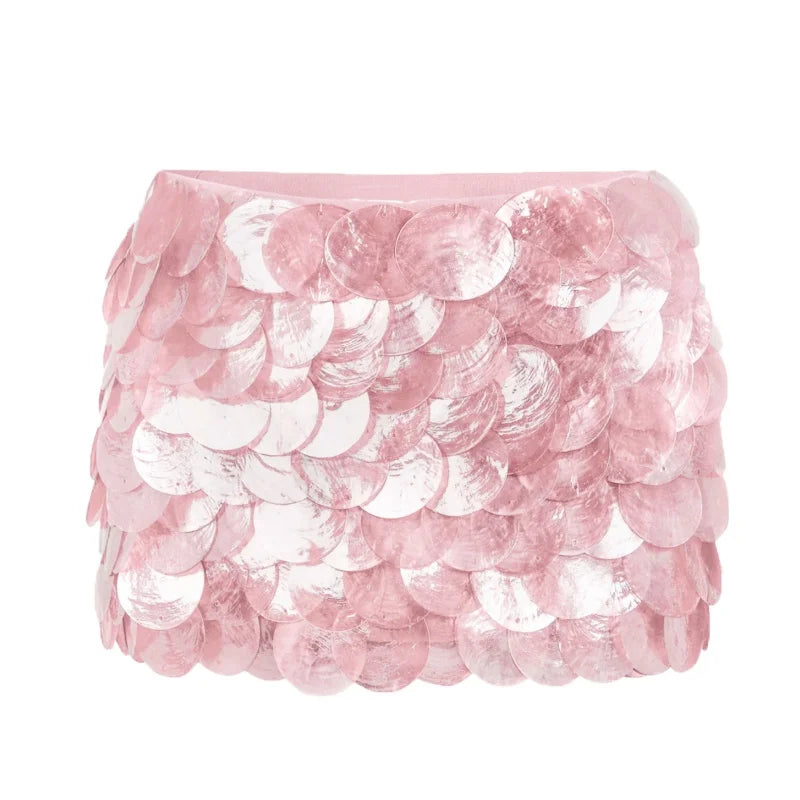 Women's Y2K Chic Luxury Glitter Sequined Layered Mermaid Short Mini Skirts 2025 Side Zipper High Waist Bodycon A-line Skirts