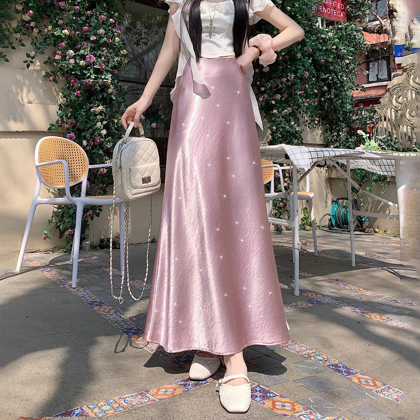 High Waist Elegant Bling Bling Satin Women's Mermaid Long Skirts 2026 New Summer Solid French Style Fishtail Wrap Skirt Female