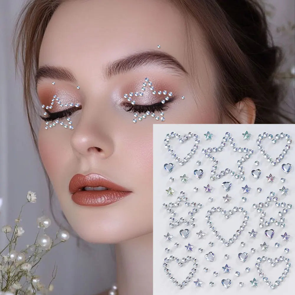 1pcs Seashell Rhinestones Mermaid Face Gems Moon/Star Pearl Beads Self-Adhesive Face Stickers Party Carnival Makeup Accessories