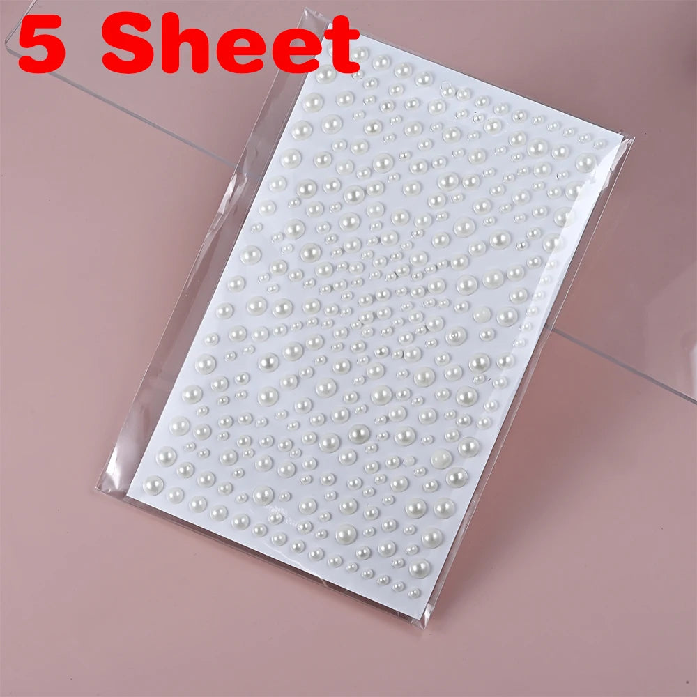 1/3/5 Sheet 3D White Pearl Eyes Face Tattoo Self Adhesive 3D Face Gem Jewels Eyeshadow Stickers Round Pearls Makeup Rhinestones