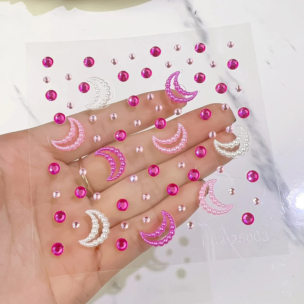 1pcs Seashell Rhinestones Mermaid Face Gems Moon/Star Pearl Beads Self-Adhesive Face Stickers Party Carnival Makeup Accessories