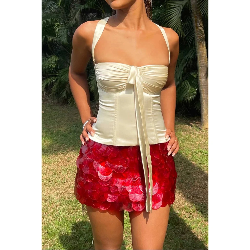 Women's Y2K Chic Luxury Glitter Sequined Layered Mermaid Short Mini Skirts 2025 Side Zipper High Waist Bodycon A-line Skirts