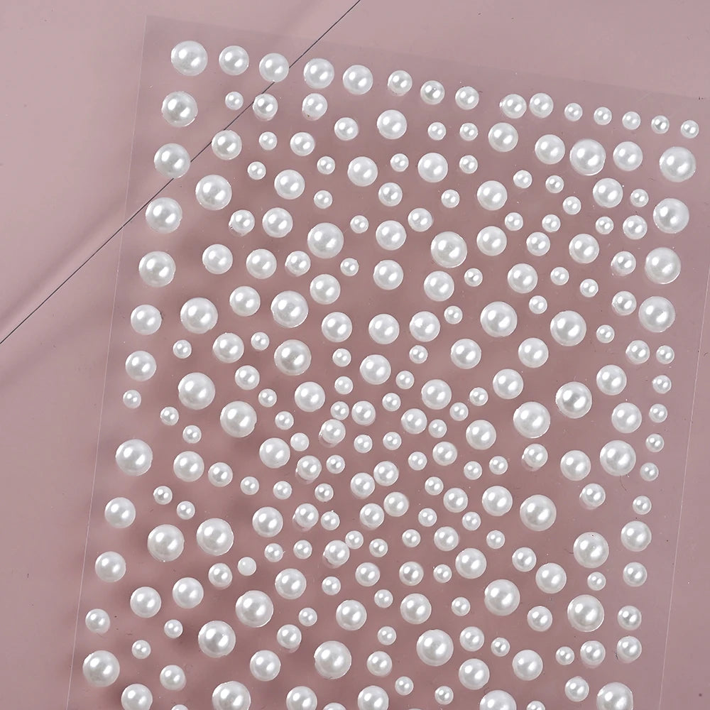 1/3/5 Sheet 3D White Pearl Eyes Face Tattoo Self Adhesive 3D Face Gem Jewels Eyeshadow Stickers Round Pearls Makeup Rhinestones