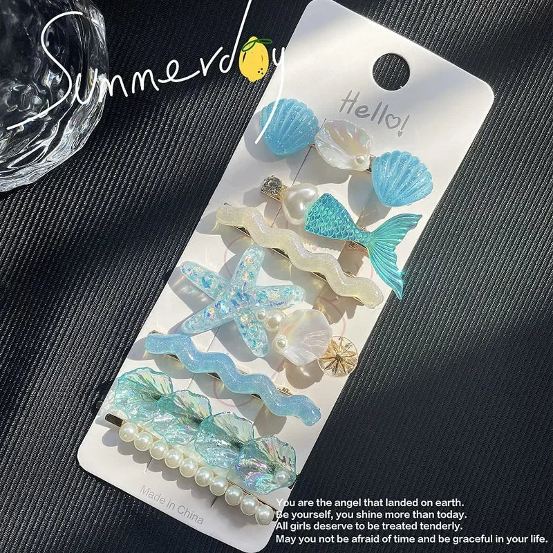 1/5Pcs Shell Starfish Hair Clips Ocean Series Mermaid Hairpins Girls Summer Beach Bang Clip Princess Barrette Hair Accessories
