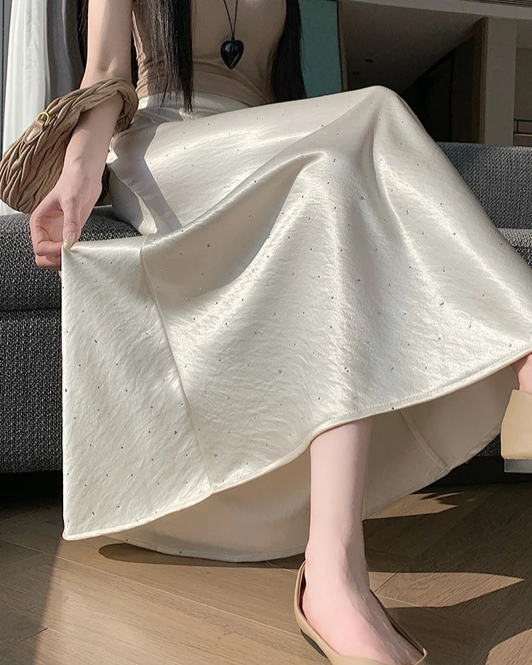 High Waist Elegant Bling Bling Satin Women's Mermaid Long Skirts 2026 New Summer Solid French Style Fishtail Wrap Skirt Female