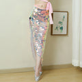 Womens Belly Dance Sequins Skirt Sexy Elegant Lace-Up Mermaid Hip Wrap Sparkly Skirt Carnival Party Stage Performance Costumes